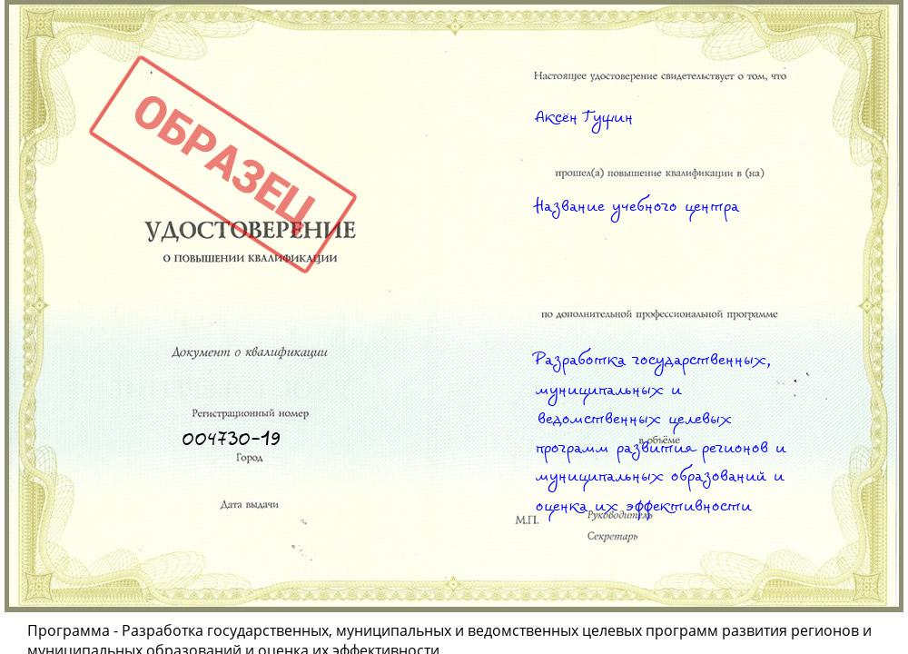 Разработка государственных, муниципальных и ведомственных целевых программ развития регионов и муниципальных образований и оценка их эффективности Торжок