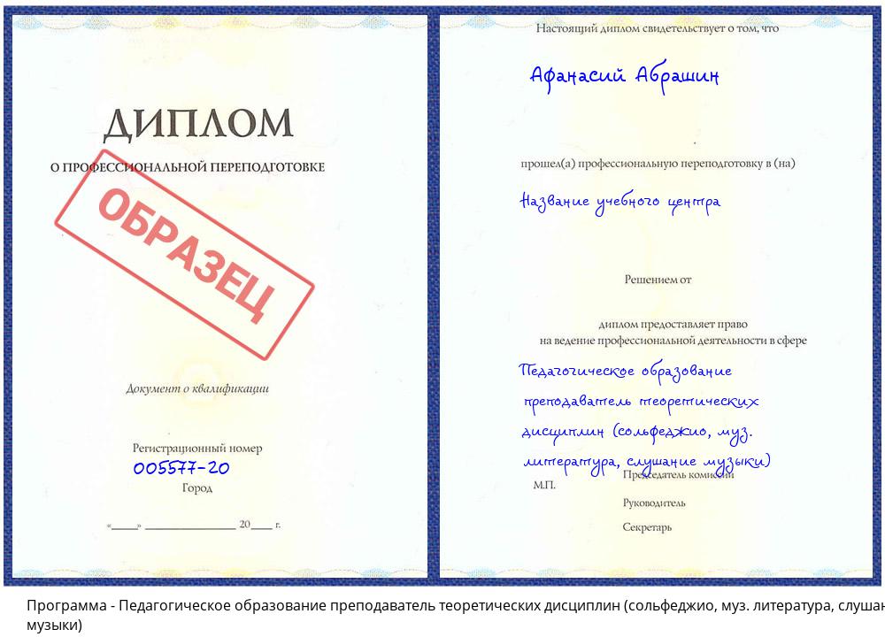Педагогическое образование преподаватель теоретических дисциплин (сольфеджио, муз. литература, слушание музыки) Торжок