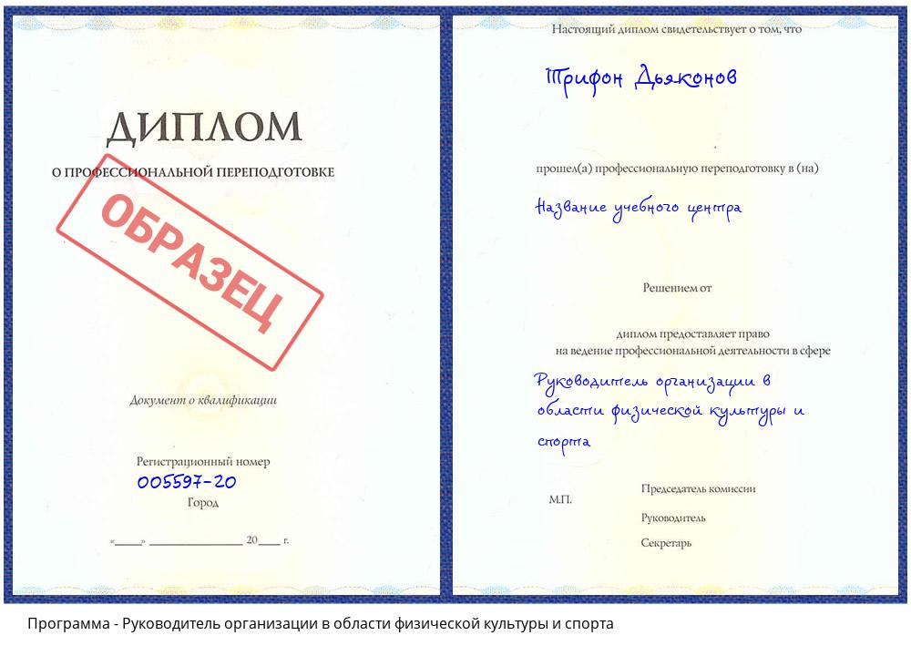 Руководитель организации в области физической культуры и спорта Торжок