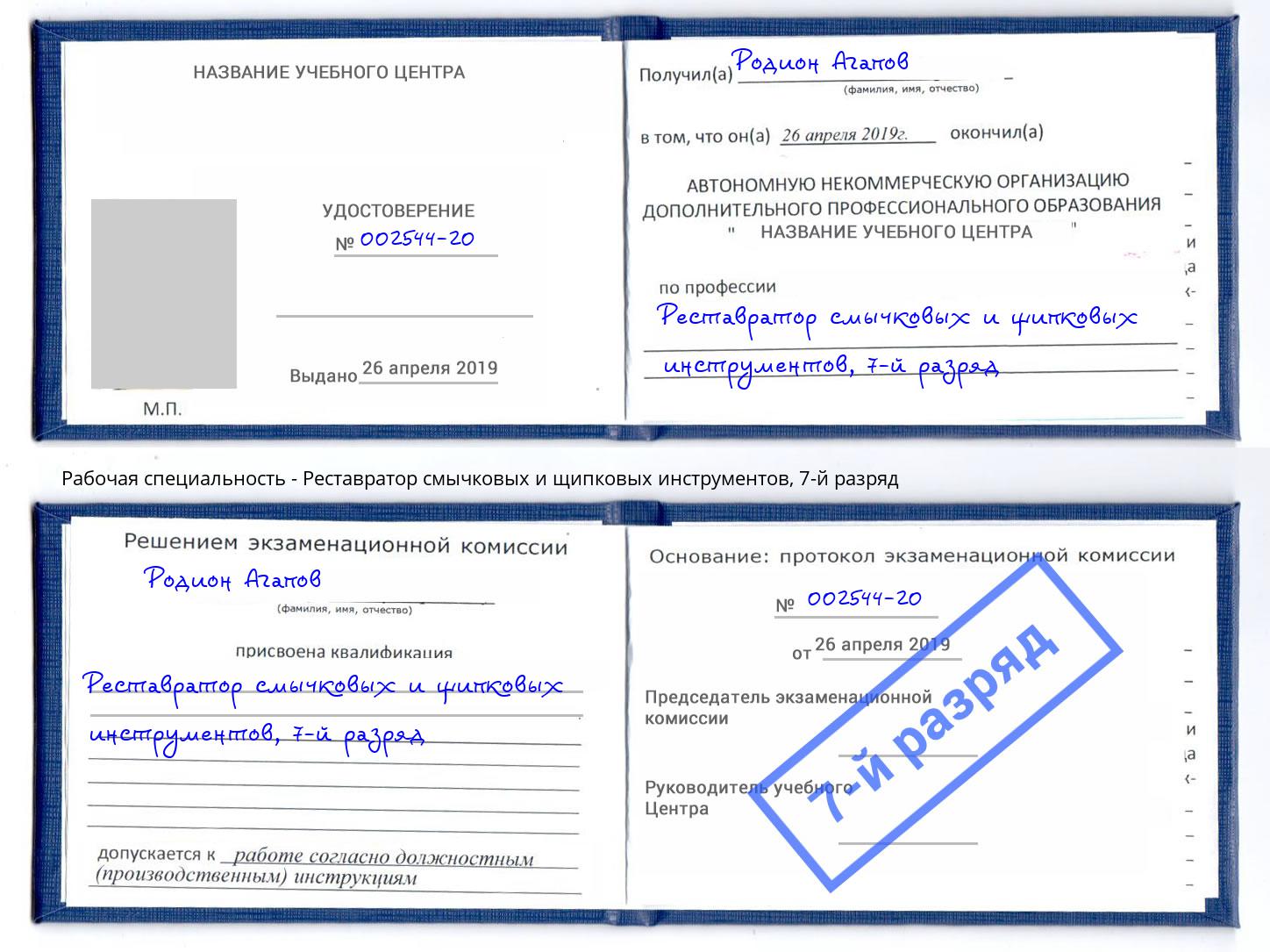 корочка 7-й разряд Реставратор смычковых и щипковых инструментов Торжок