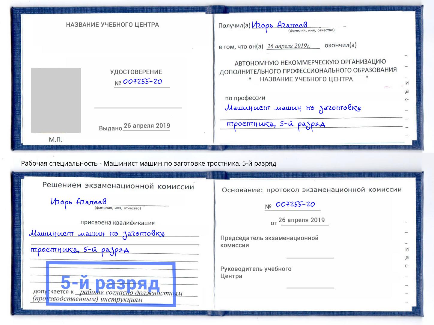 корочка 5-й разряд Машинист машин по заготовке тростника Торжок