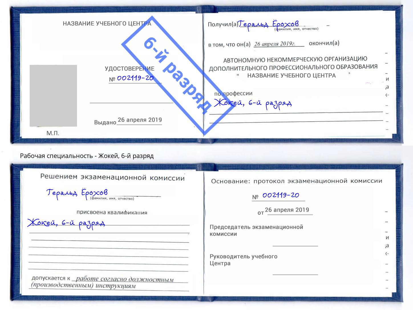 корочка 6-й разряд Жокей Торжок