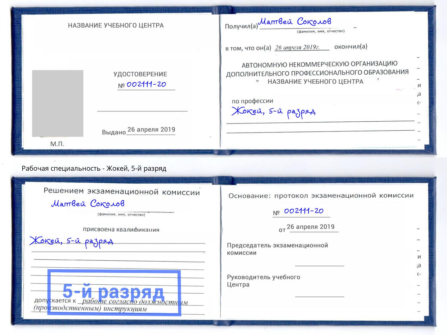 корочка 5-й разряд Жокей Торжок